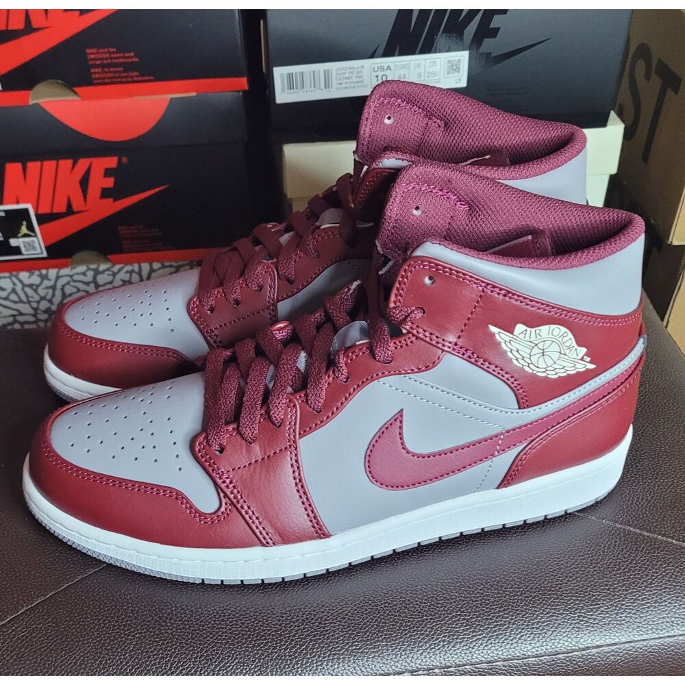 Air Jordan 1 Mid Cherrywood Red Cement Grey DQ8426-615 Men's Size 10 w/ Box